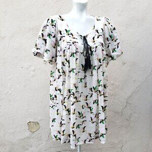 flying bird print babydoll dress in super light fabric
